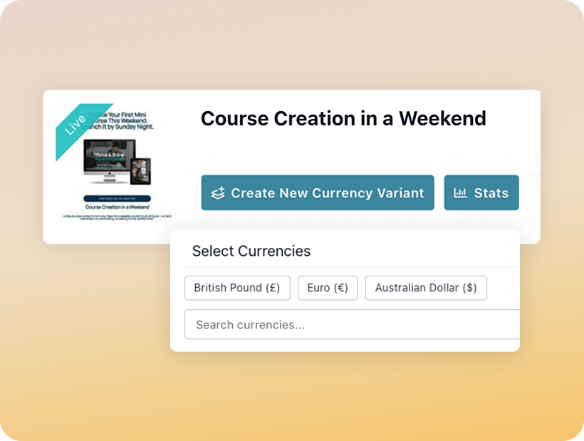 Select currencies in ThriveCart's Advanced Adaptive Pricing